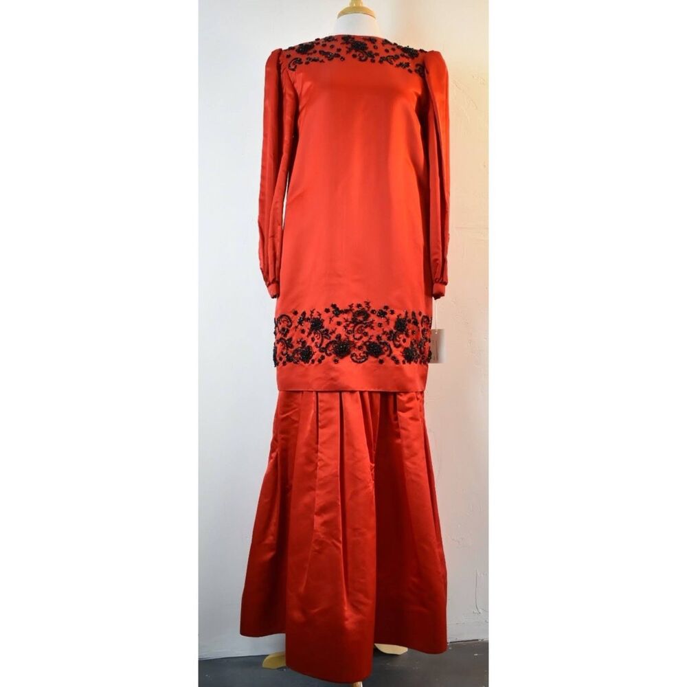 Vintage Bill Blass Designer Gown - 1980s Red Beaded Two Piece Ensemble